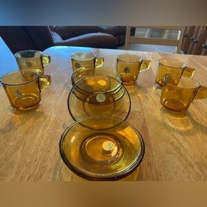 Vintage Espresso Set F&P Amber Glass NWT
